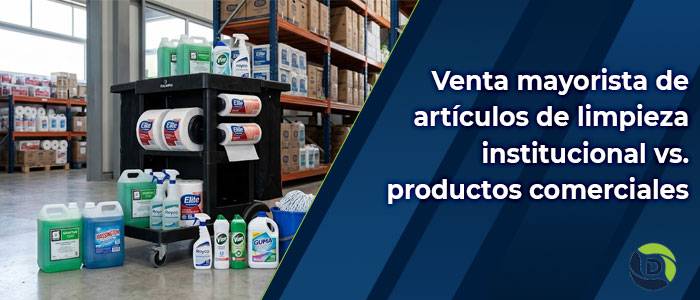 Venta mayorista de artículos de limpieza institucional vs. productos comerciales