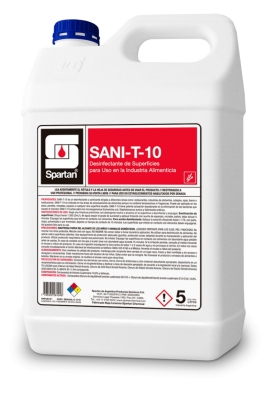 Spartan | Sani-T-10 X Desinfectante Líquido Súper Concentrado Amonio Cuater… | 5 L | Uso: Puro