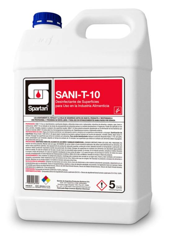 Spartan | Sani-T-10 X Desinfectante Líquido Súper Concentrado Amonio Cuater… | 5 L | Uso: Puro