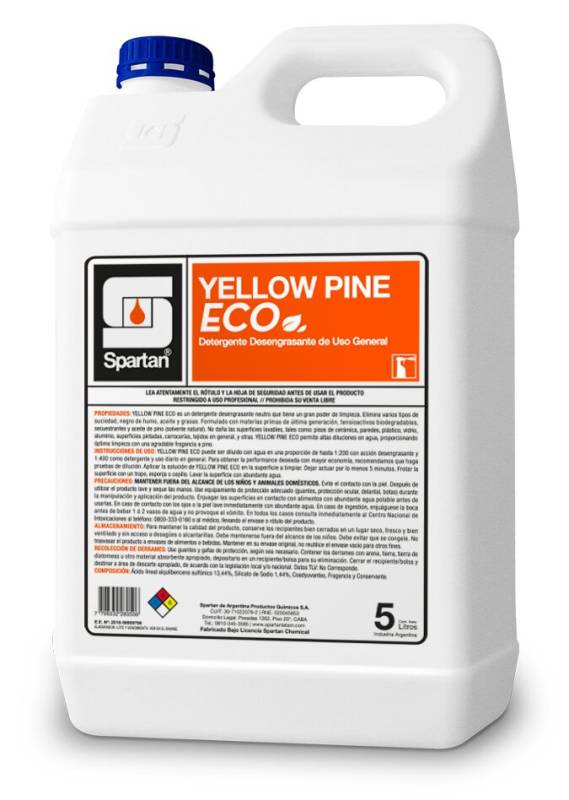 Spartan | Yellow Pine Eco 5 Lts. Detergente Desengrasante Concentrado Ph Neutro… | 5 L | Dil 1:400