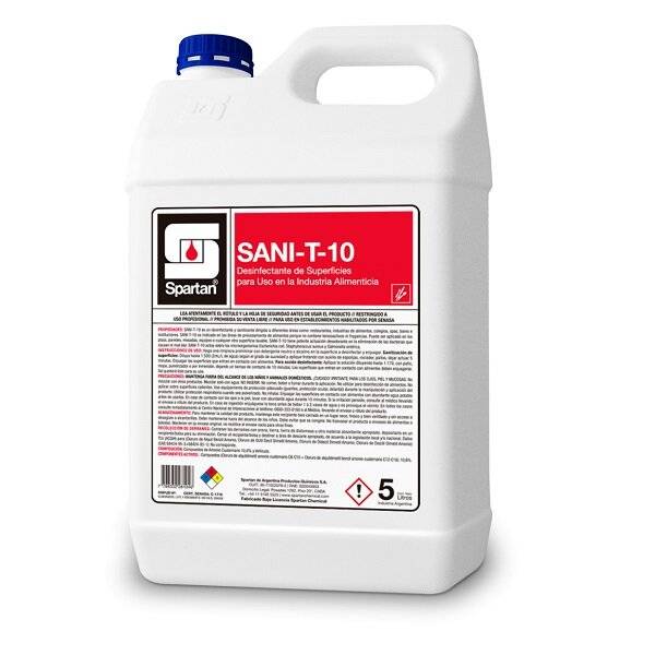 Spartan | Sani-T-10 X Desinfectante Líquido Súper Concentrado Amonio Cuater… | 5 L | Uso: Puro