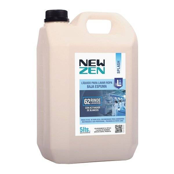New Zen Jabon Ropa Baja Espuma Splash - Li-150 - Con Activador De Blancos - 5 Litros