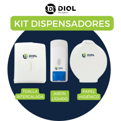 Diol - Kit Dispensers 3 Piezas Diol - 1 Dispenser Toallas Inercaladas + 1 Dispenser Higienico Jumbo + 1 Dispenser Jabon Liquido.