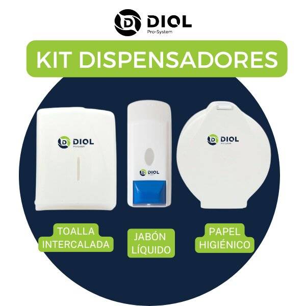 Diol - Kit Dispensers 3 Piezas Diol - 1 Dispenser Toallas Inercaladas + 1 Dispenser Higienico Jumbo + 1 Dispenser Jabon Liquido.