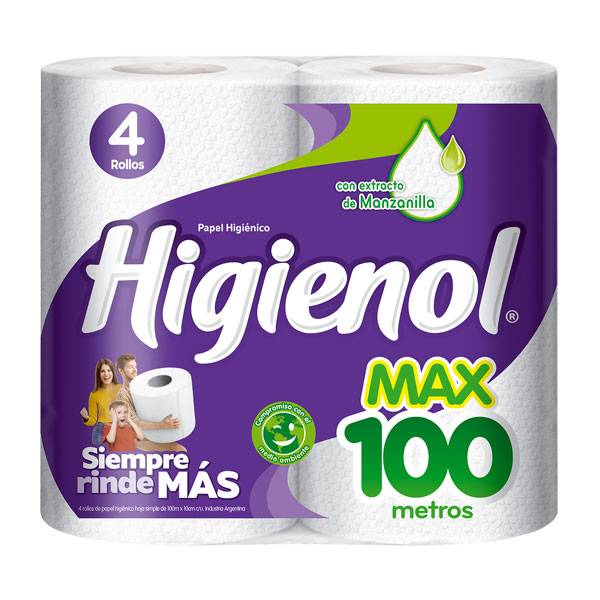 Papel Higienico Higienol Max 100mts (pack 4)  Bolson X 40 Rollos
