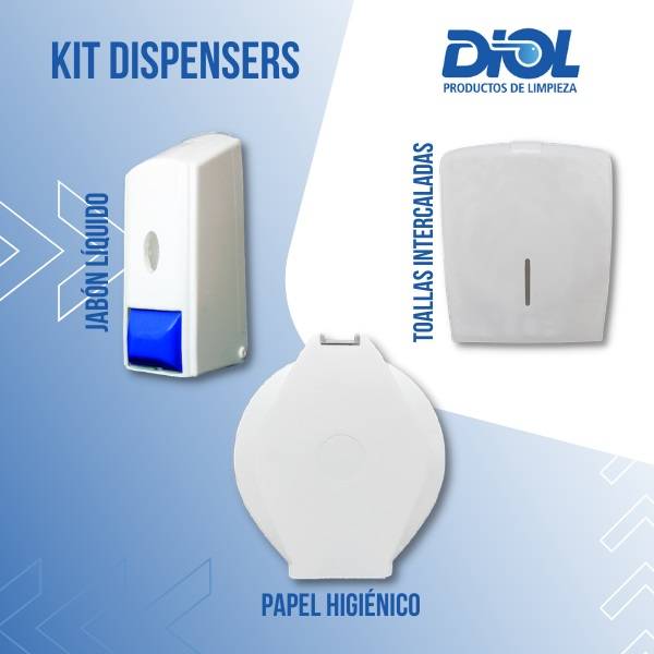 Kit Dispensers 3 Piezas Promocion Diol - 1 Dispenser Toallas Inercaladas + 1 Dispenser Papel Higienico Jumbo + 1 Dispenser Jabon Liquido.