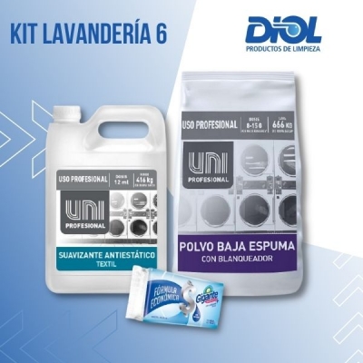 Kit Lavanderia 6: Unipro Polvo Baja Espuma X 10 Kg + Vivere Suavizante 5 Litros  Gratis Jabon Blanco Gigante 120gs
