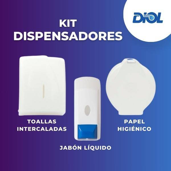 Kit Dispensers 3 Piezas Diol - 1 Dispenser Toallas Inercaladas + 1 Dispenser Higienico Jumbo + 1 Dispenser Jabon Liquido.